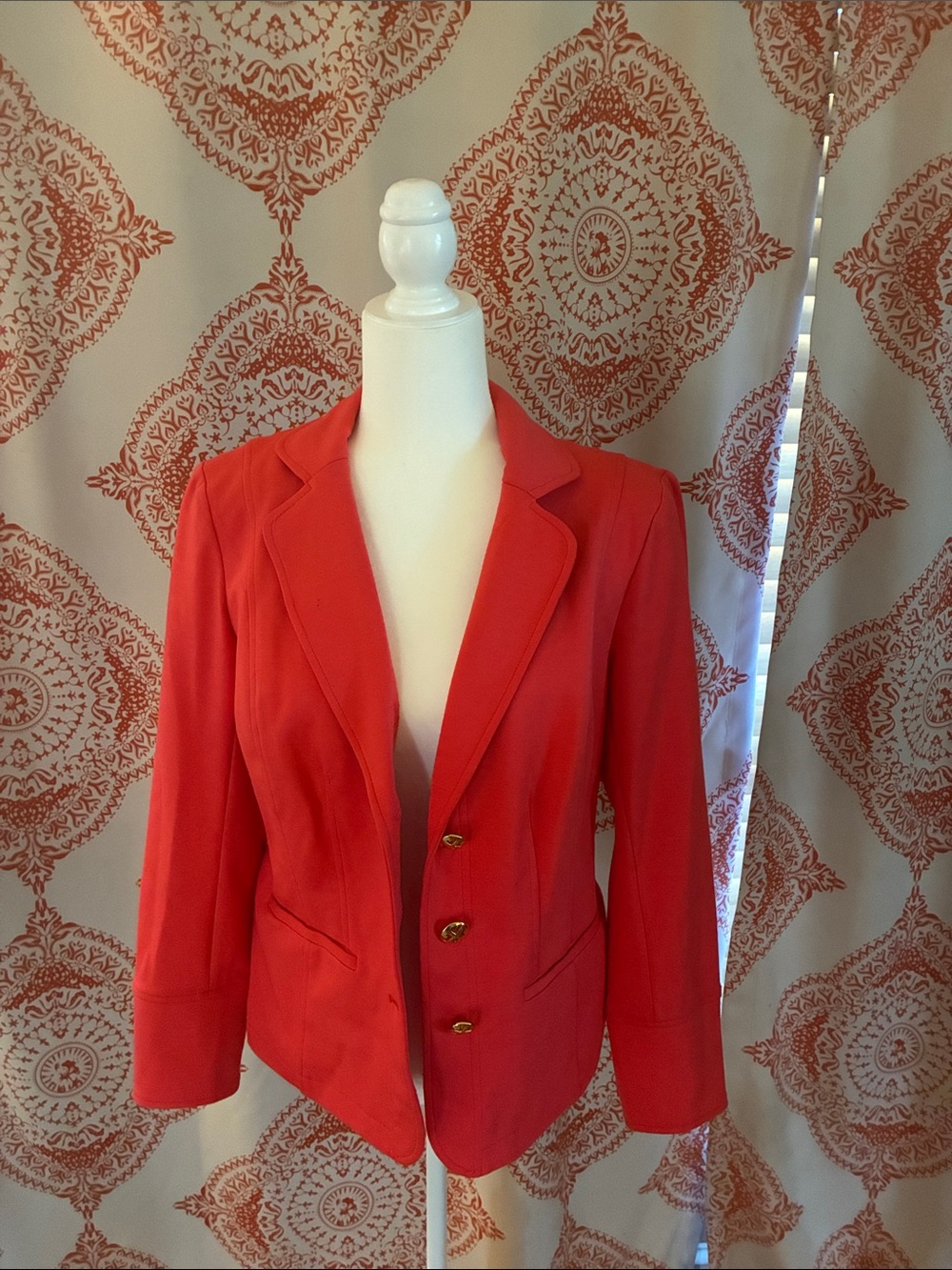 Linea by Louis Dell'Olio Bright Red Tailored Blazer with Gold Buttons